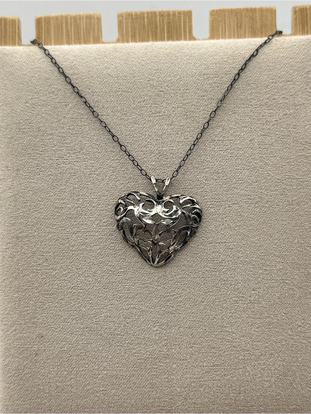 Sterling Silver Filigree Heart Pendant Necklace - Silver